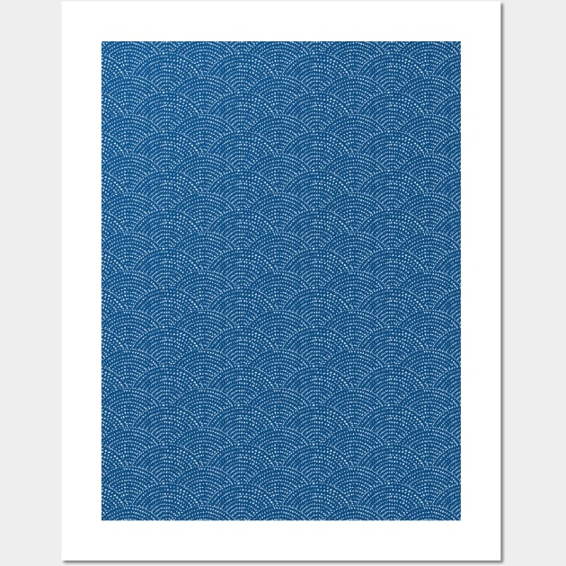 Ink dot scales - White on classic blue Wall Art by crumpetsandcrabsticks